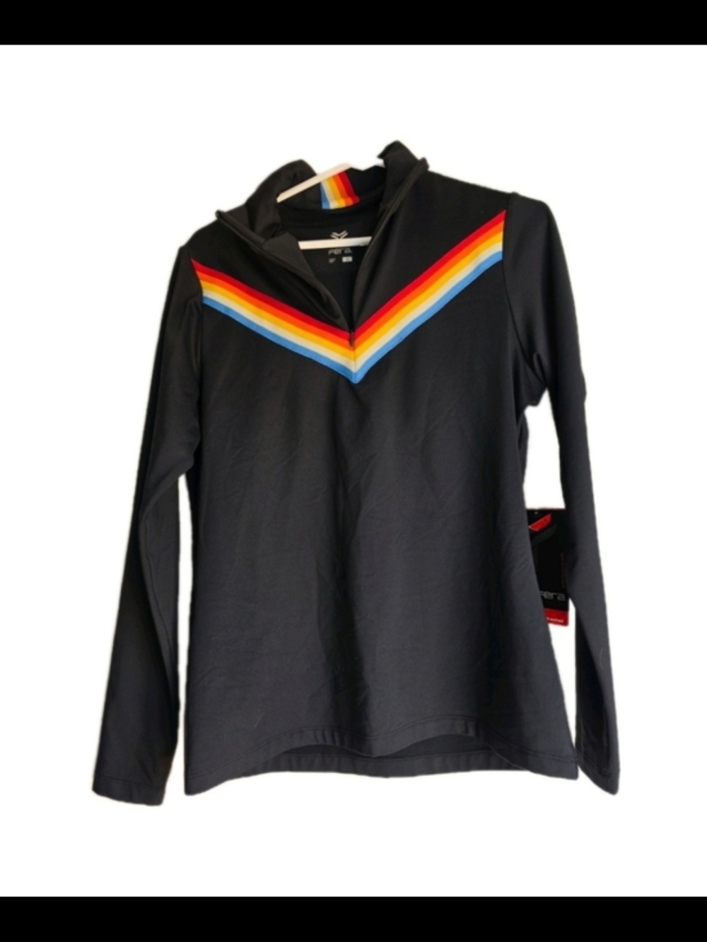 Fera Spectrum Black 1/4 Zip Ski Workout Color Stripped Mock Neck Top size XL